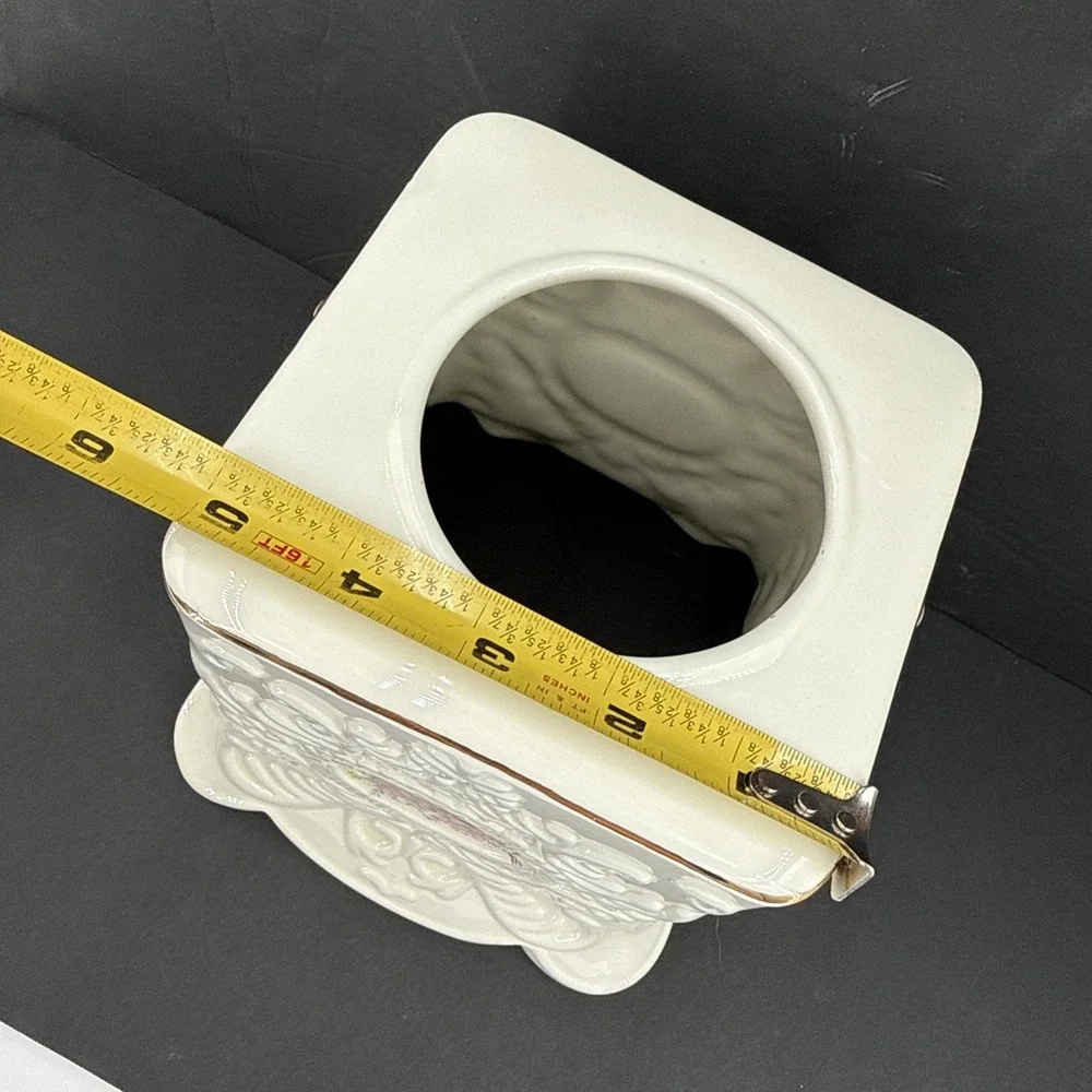 Vtg Formalities Porcelain Ceramic Tissue Box Cover Ivory Floral Cottagecore